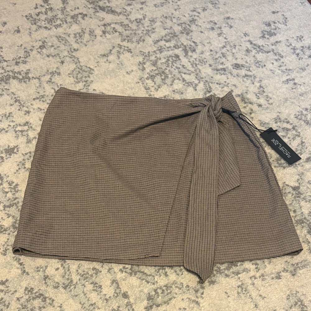 Rachel Zoe Brown Houndstooth Faux Wrap Mini Skirt